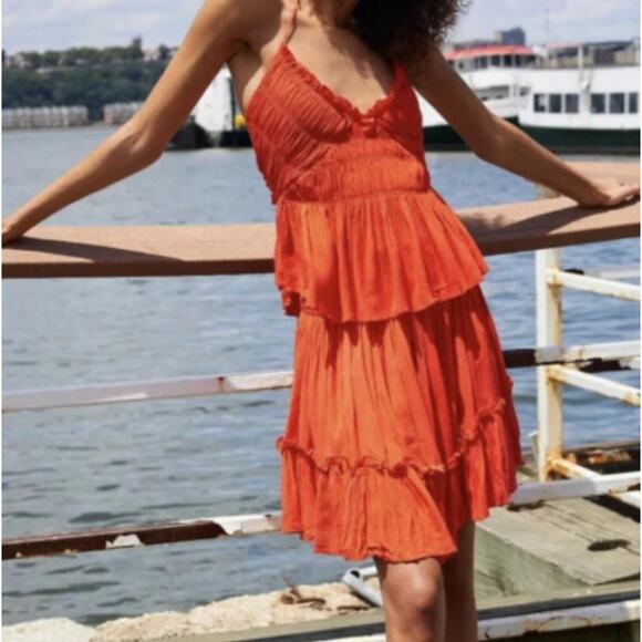 Free people hooked on you red ruffle mini skirt - size XS - Picture 2 of 5